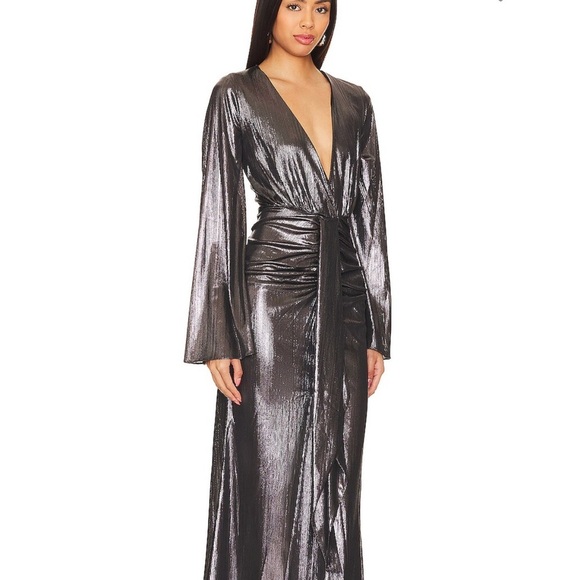 NWT Caroline Constas Metallic Maroon Dorian Dress Size Small - Picture 4 of 7